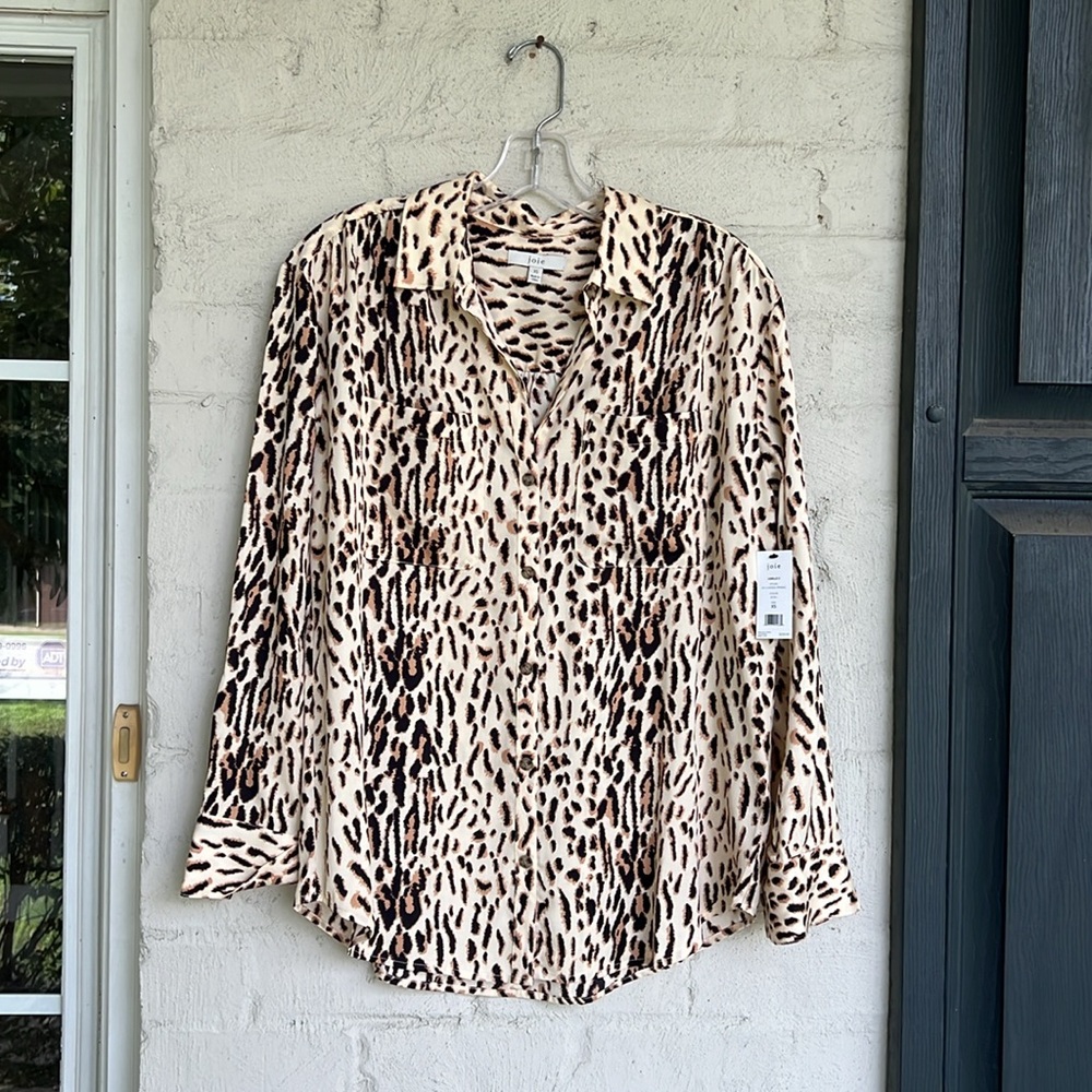 NWT Joie Lidelle C Ecru Leopard Print Button Front Blouse Size XS - Picture 4 of 13